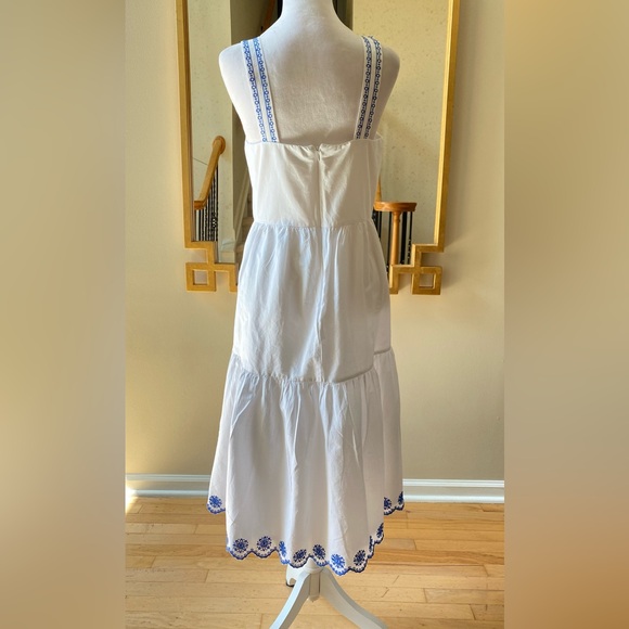 J. Crew Embroidered Saffron scalloped tiered white blue trim dress $128 - Picture 5 of 15